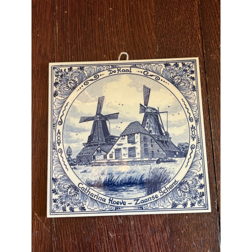 Delft Blue Zaanse Schans Windmill Ceramic Tile Catharina Hoeve De Haal 6x6
